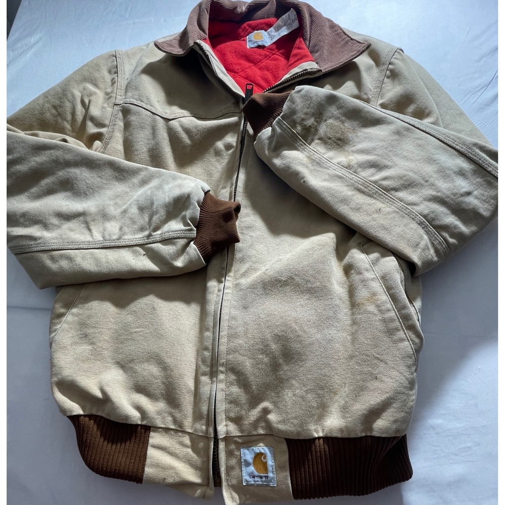 Vintage Carhartt Santa Fe Jacket Tan JQ2116 Quilted Flannel Lined Large Tall